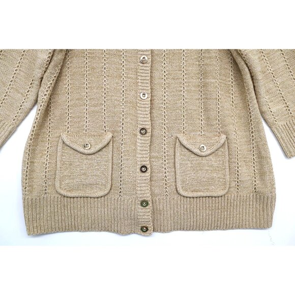 Charter Club Womens Gold Shimmer Cardigan Ethereal Twee Beige Normcore Pockets - Picture 8 of 10